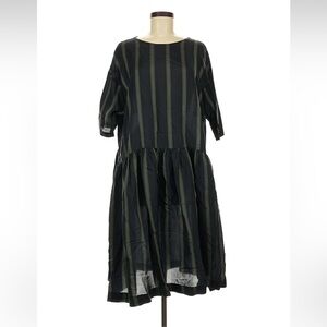 Gallego Desportes Black Stripe Drop-Waist Midi Dress